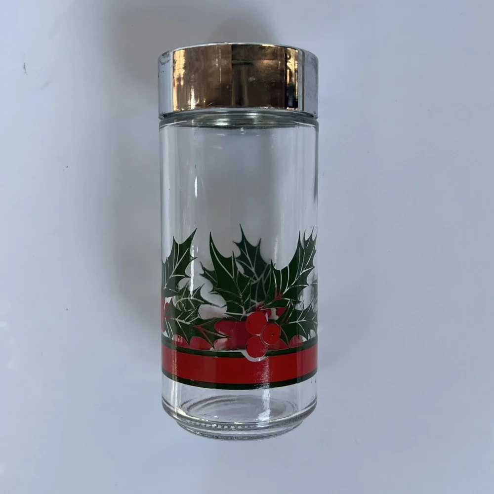 Vintage 90's Libbey Glass Holly and Berry Salt and Pepper Shakers EUC